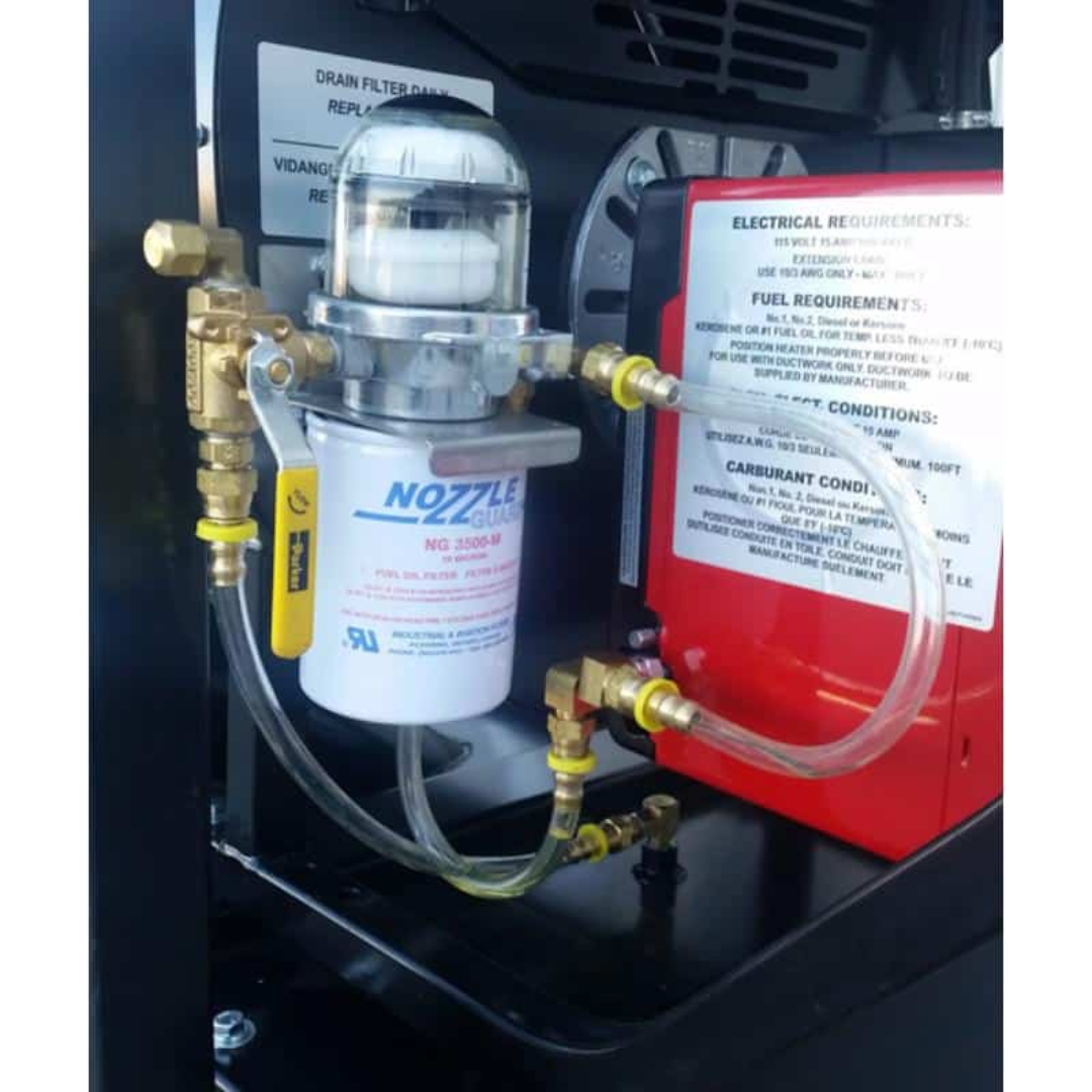 Flagro Indirect Fired Oil Heater FVO-400RCBT internal components and fuel system detail view