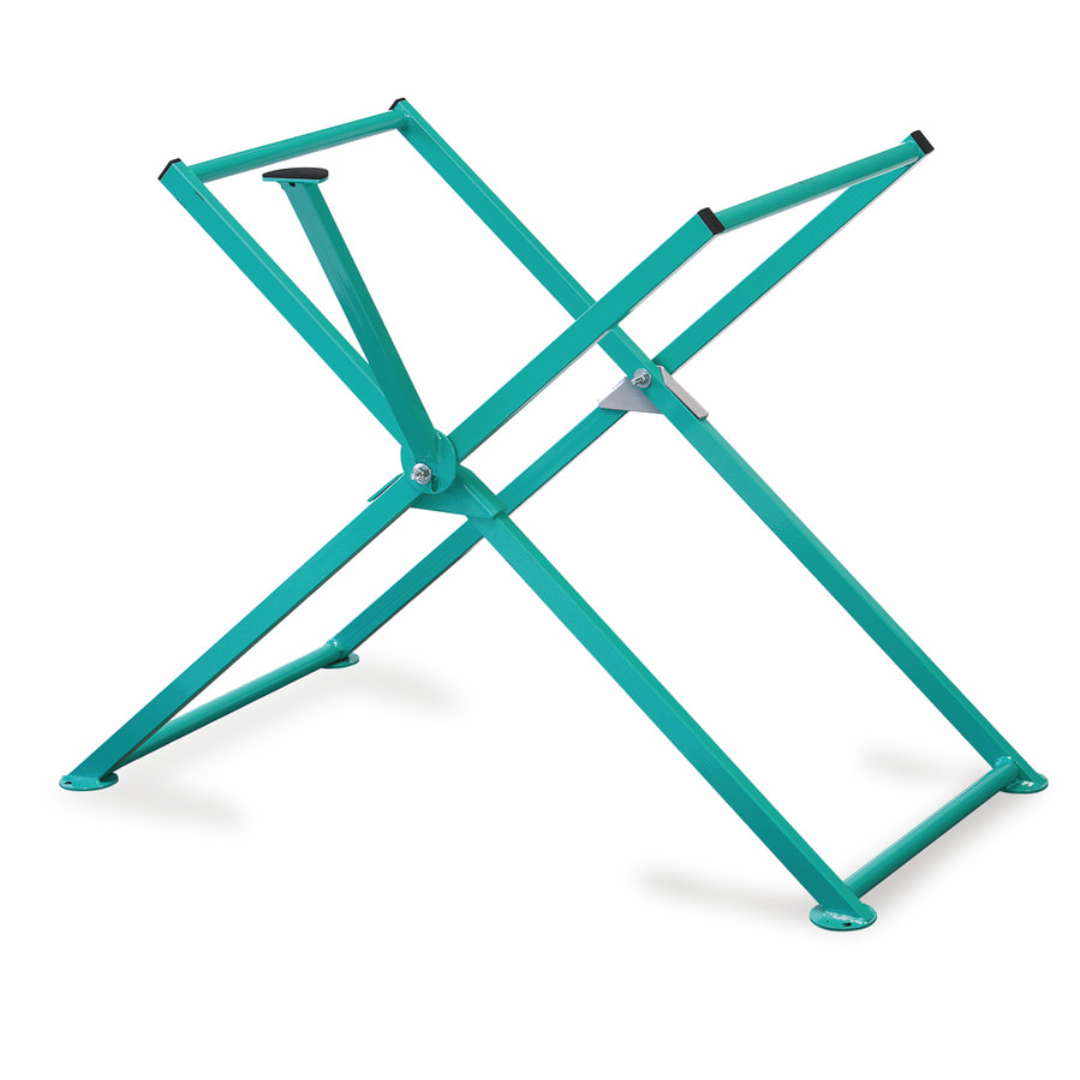 Folding support stand for the IMER COMBICUT 200 overhead rail saw providing portable jobsite setup and durable cutting station support