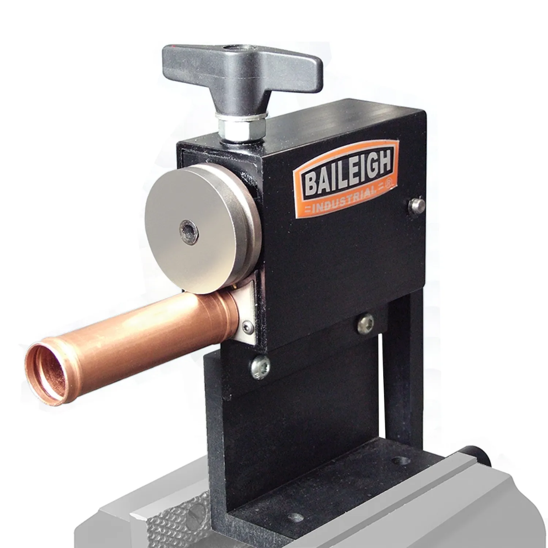 Front detail of the Baileigh Bead Former BF-035 1000644 showing the installed forming dies and compact steel frame engineered for precise bead rolling and edge forming applications.