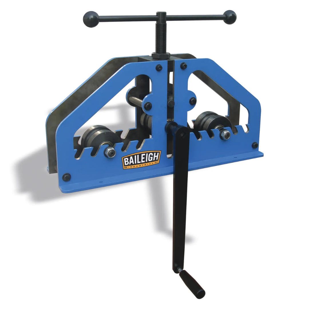 Front view of the Baileigh Radius Bender - (R-M7) 1006861 showing the complete manual radius bending machine with adjustable rollers and heavy-duty frame for forming metal profiles.