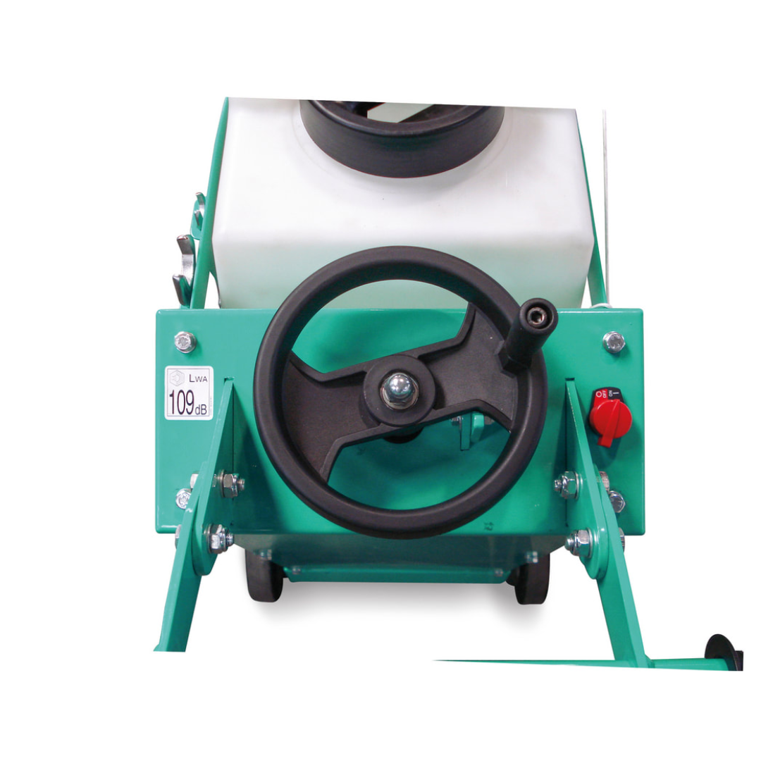 Side angle detail of the IMER TERRA CUT 500 floor saw control system and blade drive assembly designed for accurate and efficient floor cutting operations