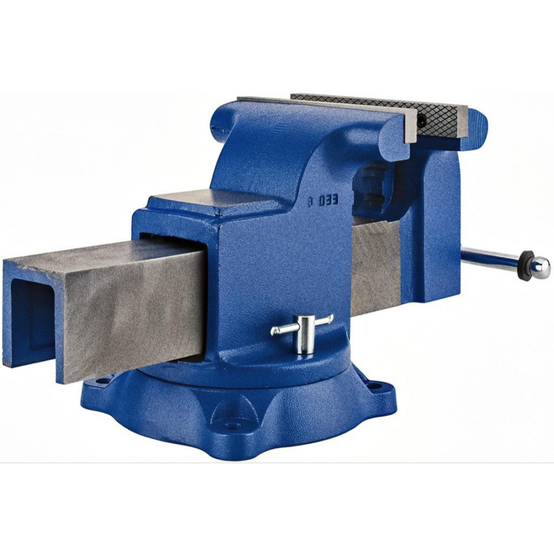 Gibraltar Bench & Pipe Combination Vise CBV042 opposite side angle displaying the integrated pipe jaws, large anvil surface, and rugged construction for machining, fabrication, and maintenance tasks.