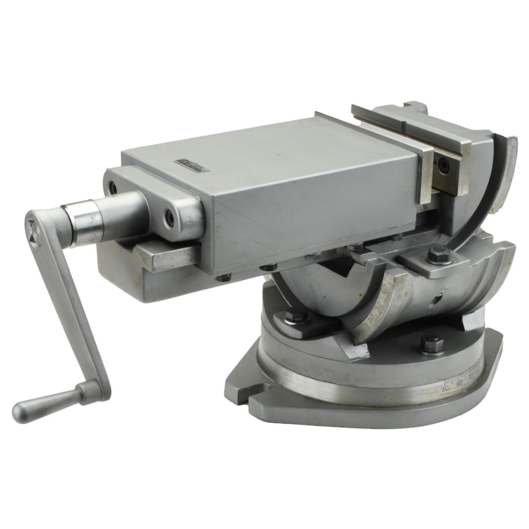 Gibraltar Machine Vise: Single-Station Swivel Base, Precision 110054 angled front view highlighting the precision-ground vise body, swivel base, and adjustable clamping mechanism.