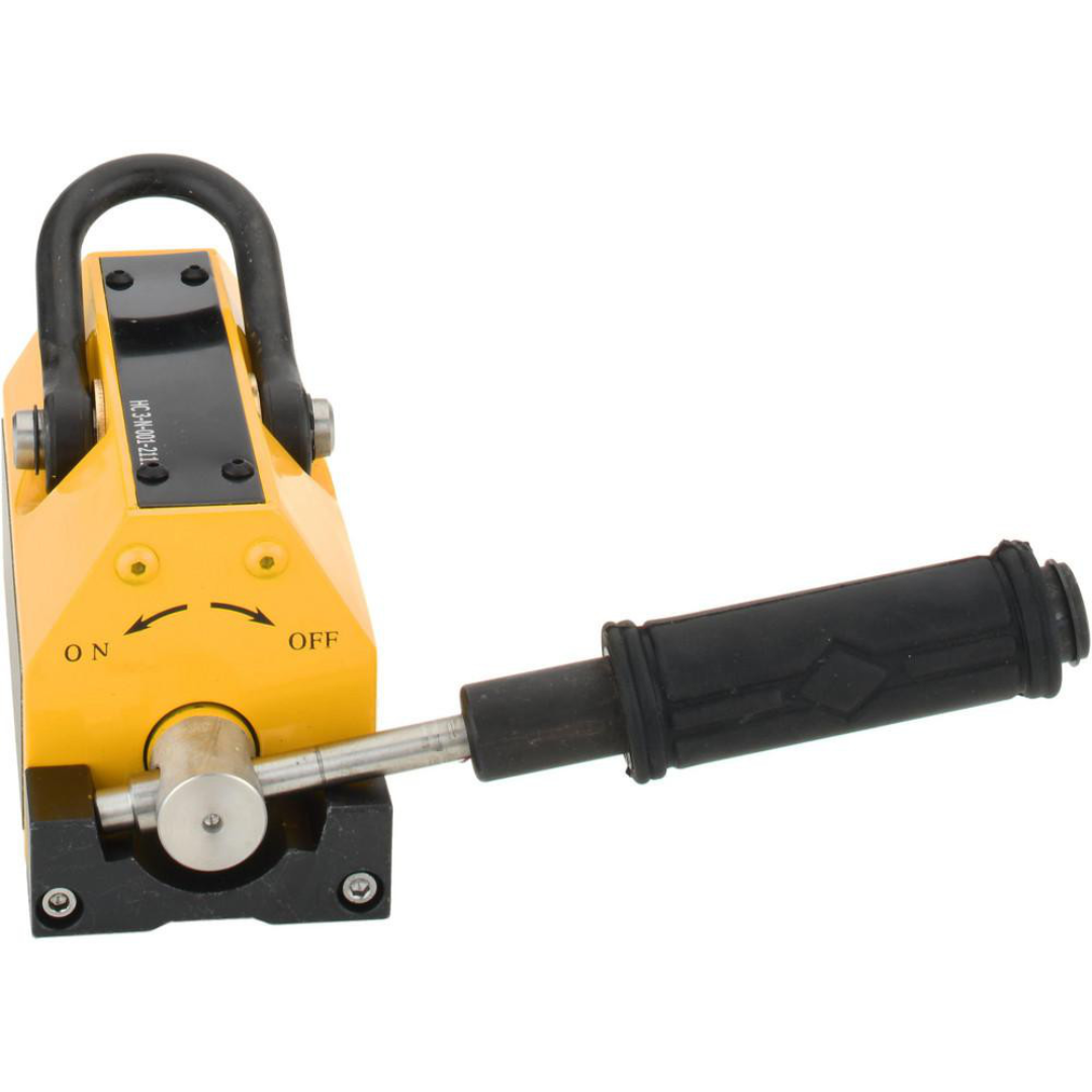 Gibraltar Magnetic Lifter: 2,500 lb Capacity 1PLM-103-G angled front view showing the compact high-capacity magnetic lifter for lifting ferrous metal workpieces without slings or clamps.