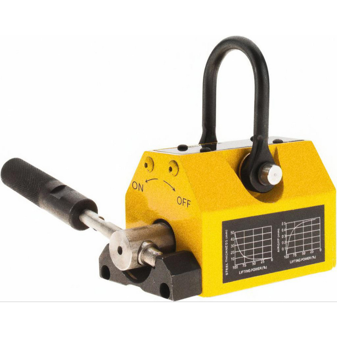 Gibraltar Magnetic Lifter 800 lb Capacity 1PLM-101-G angled view highlighting the compact magnetic lifting body and easy-to-operate release mechanism for industrial lifting applications.