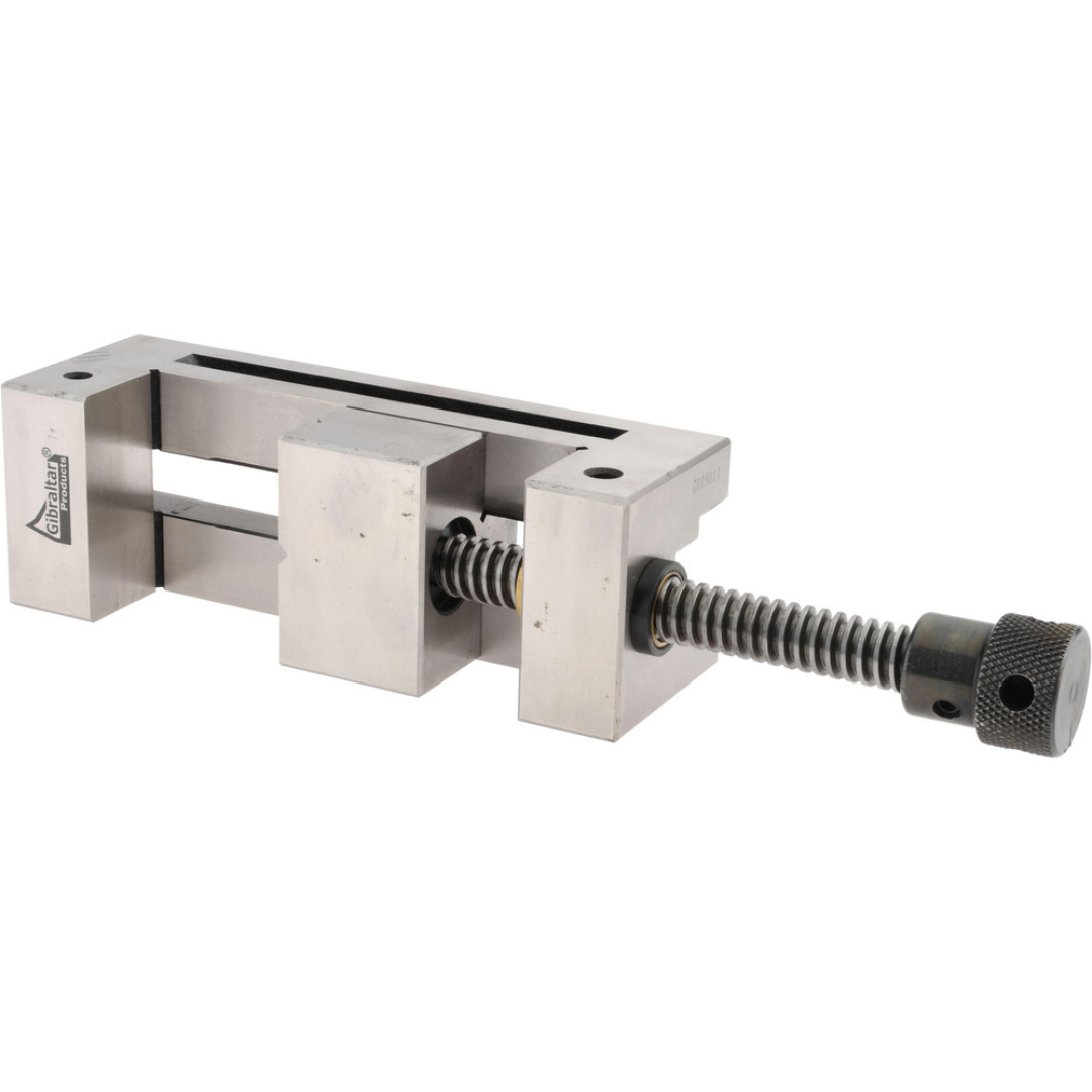 Gibraltar Toolmakers Vise TAS-60 disassembled view displaying the precision vise body, movable jaw, and spindle assembly for durable, repeatable precision workholding.
