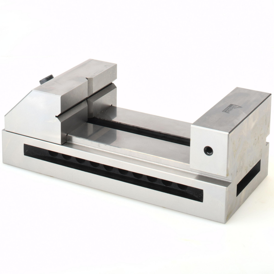 Gibraltar Toolmakers Vise TVS-50 top angled view featuring the precision-ground flat jaws, compact steel body, and durable construction for grinding, fixture building, and toolmaking applications.