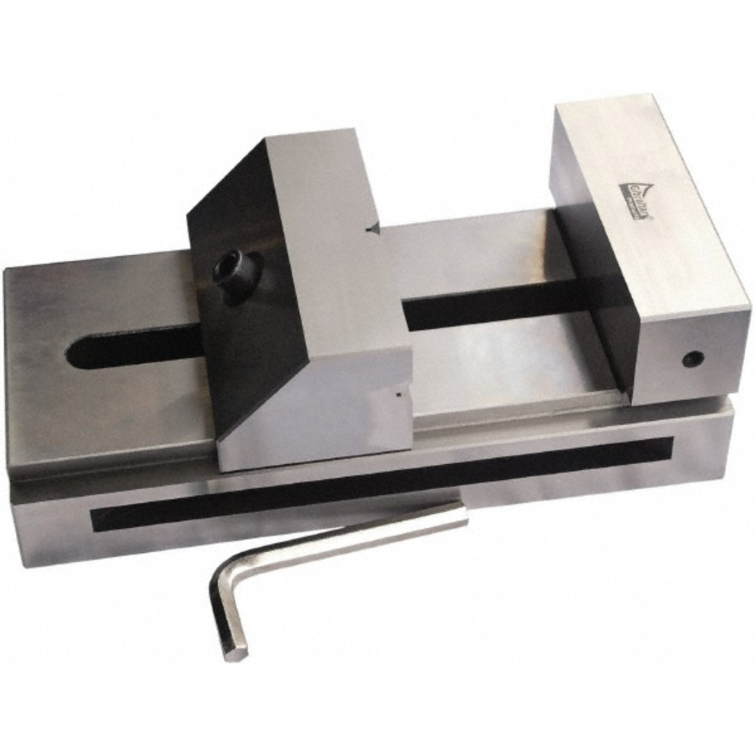 Gibraltar Toolmakers Vise TVS-60 precision hardened steel toolmaker's vise with precision-ground jaws, low-profile design, and hex key for accurate inspection, grinding, EDM, and milling applications.
