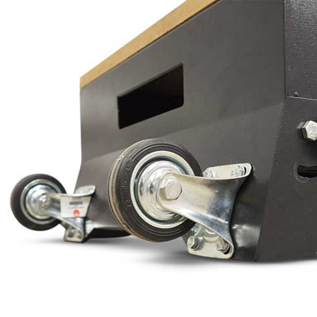 Heavy-duty locking casters on Maksiwa MA.1000 Workbench