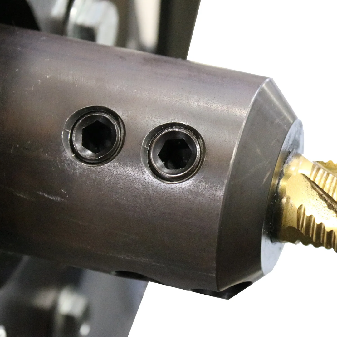 Hole saw arbor and spindle detail of Baileigh Tube & Pipe Notcher TN-800 1008064 engineered for smooth cutting performance and accurate notch formation.