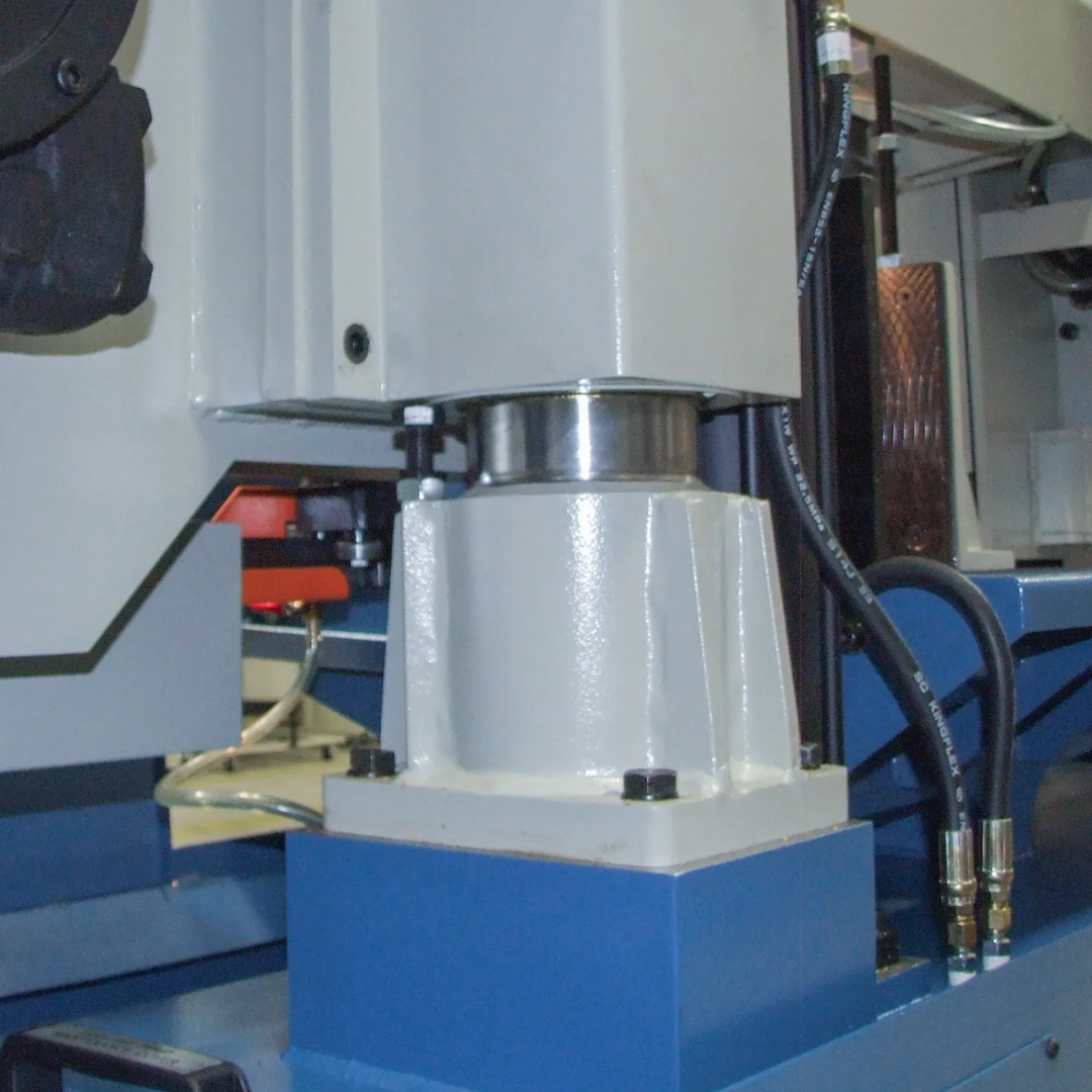 Hydraulic cutting system detail on Baileigh 14-Inch Semi-Auto Horizontal Bandsaw BS-360SA 1001582 providing controlled feed pressure and reliable cutting performance.
