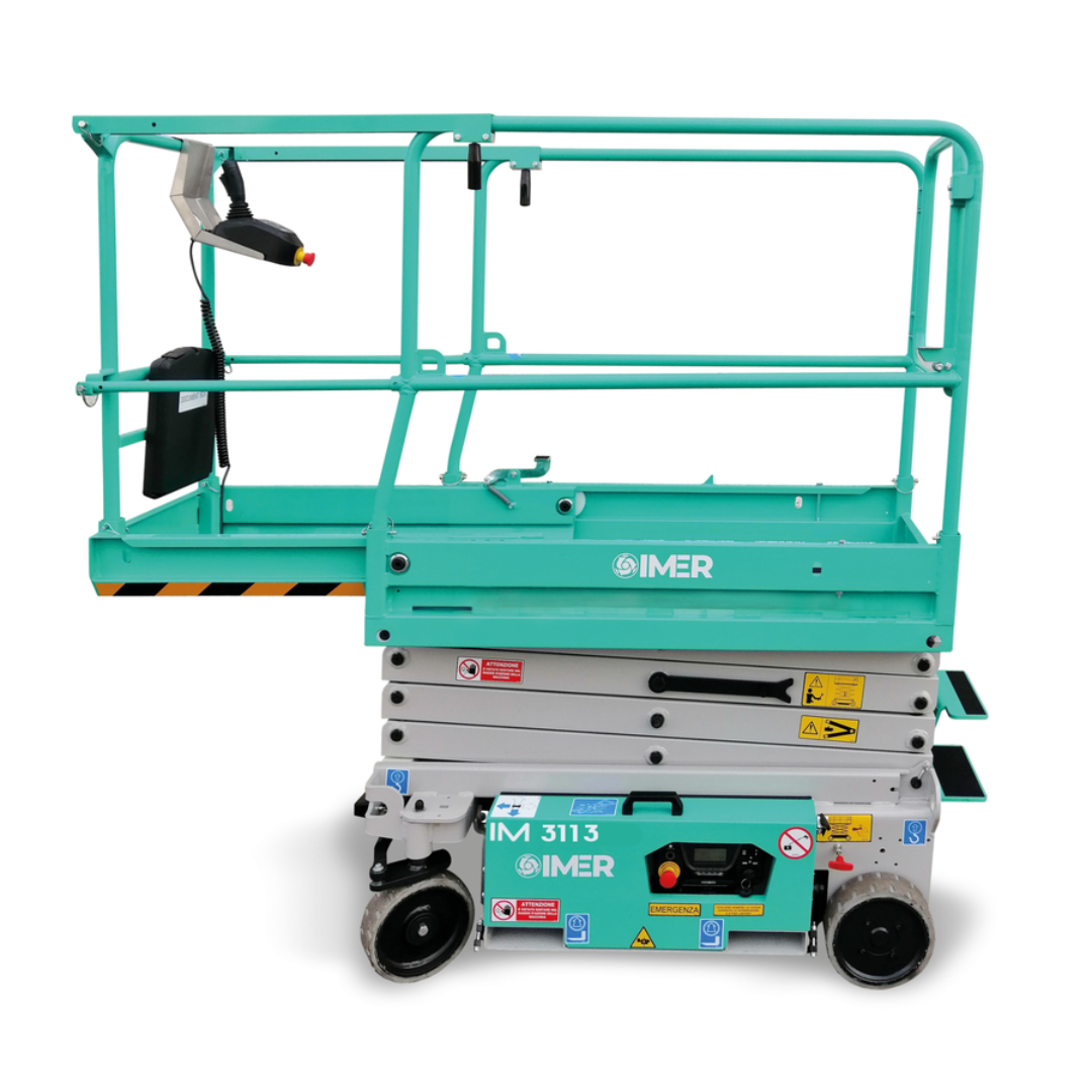 Heavy-duty IMER IM 3113 electric micro scissor lift engineered for warehouse, facility maintenance, and indoor construction use