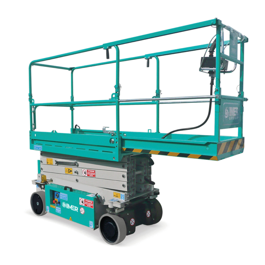 Heavy-duty IMER IM 3219 electric micro scissor lift engineered for warehouse, facility maintenance, and indoor construction use