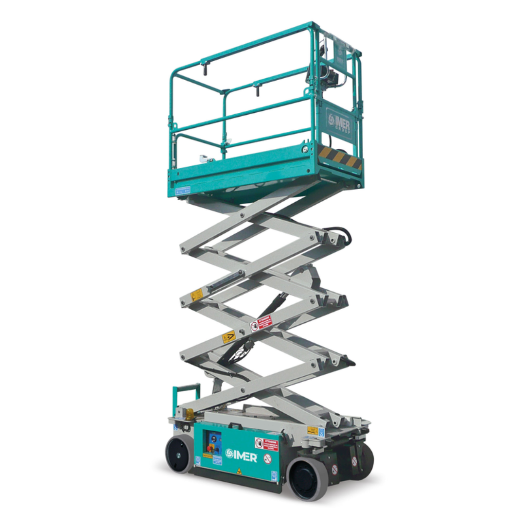 Compact IMER IM 3219 electric micro scissor lift with narrow chassis and zero-emission operation for confined spaces