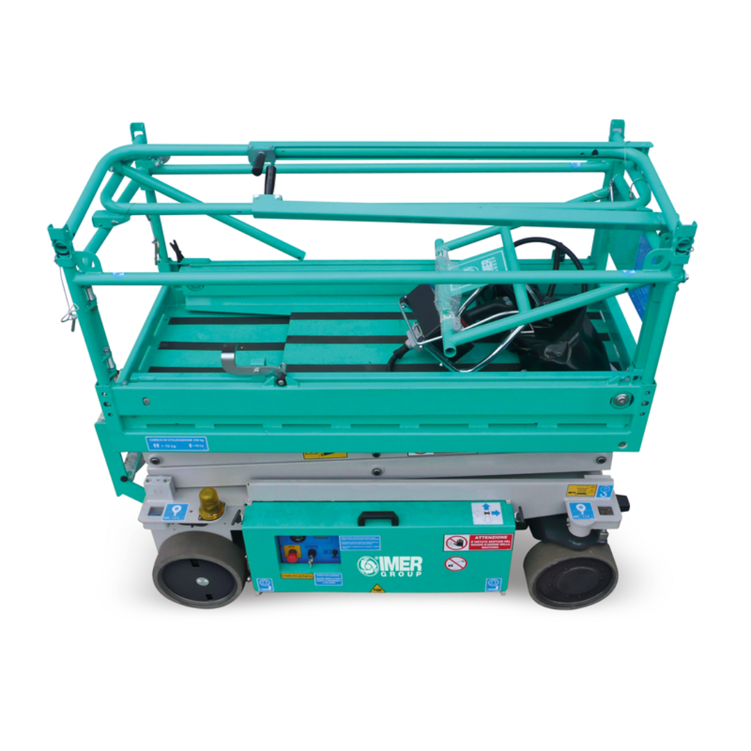 Heavy-duty IMER IM 3224 electric micro scissor lift engineered for warehouse, facility maintenance, and indoor construction use