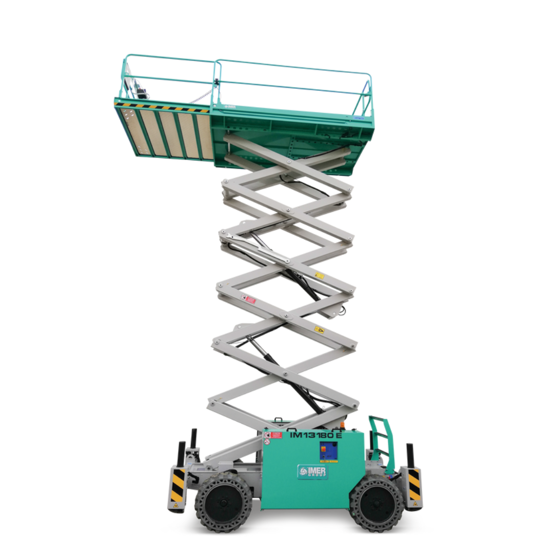IMER IM 7043 DE ROUGH TERRAIN SCISSORS LIFTS elevated diesel-electric rough terrain scissor lift designed for outdoor construction and high-capacity elevated access applications.