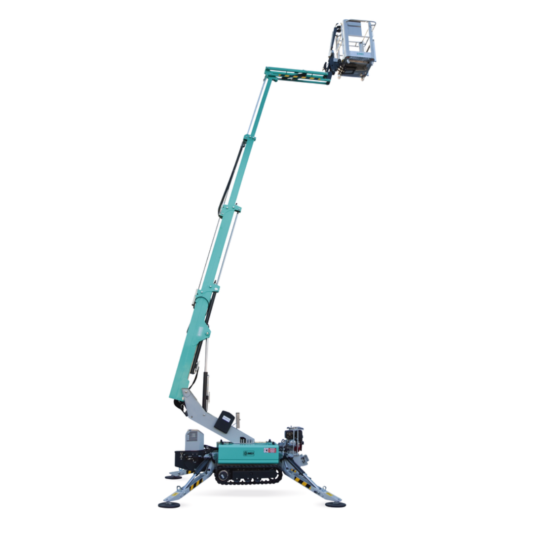 IMER IM R13 Articulated & Telescopic Lift elevated compact spider lift with telescopic articulated boom and tracked chassis for restricted-access elevated work applications.
