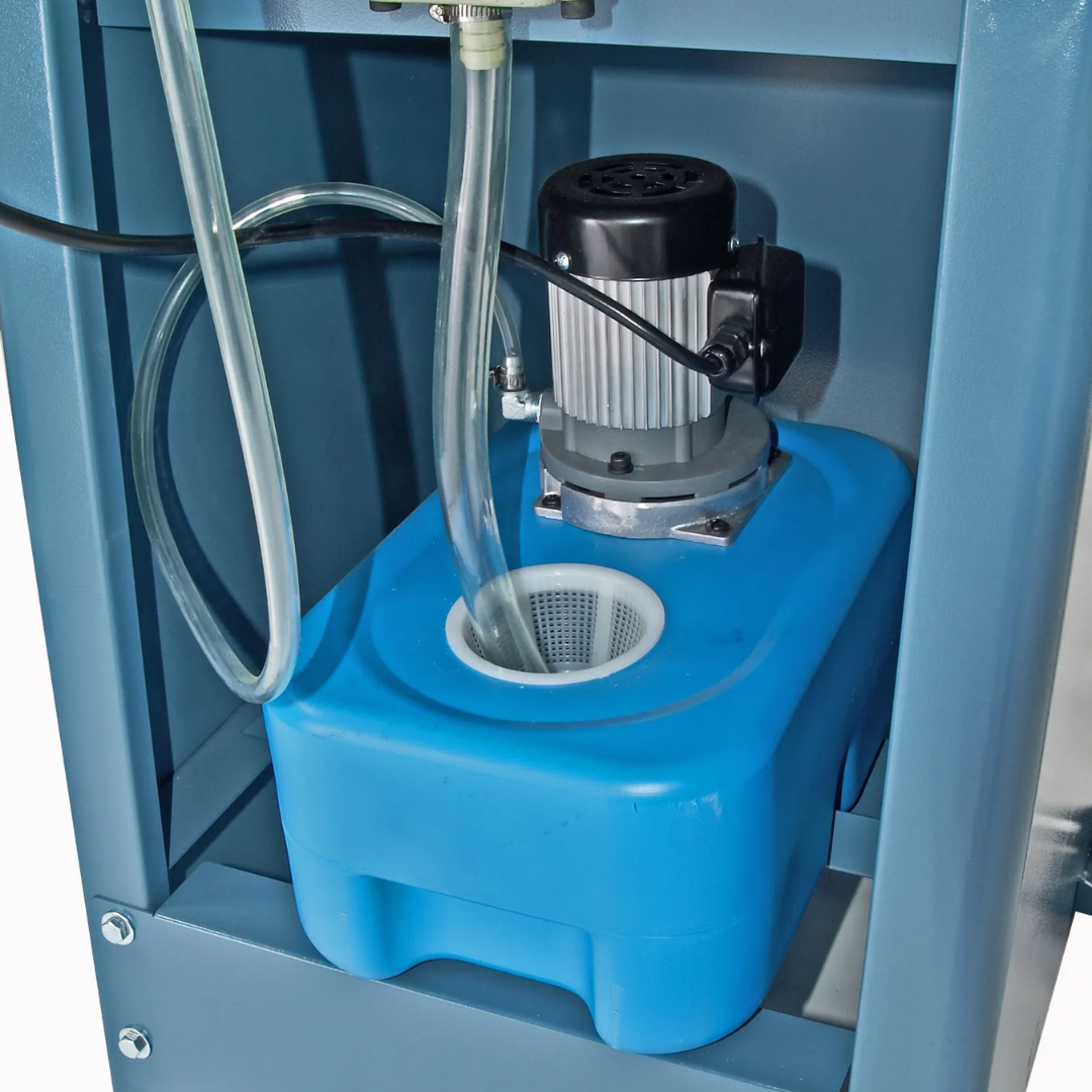 Integrated coolant system and reservoir on the Baileigh 12.5-Inch Manual Cold Saw, 2.5 HP, 220V 1Ph (CS-315EU) 1002450 designed to improve blade life and cutting performance.