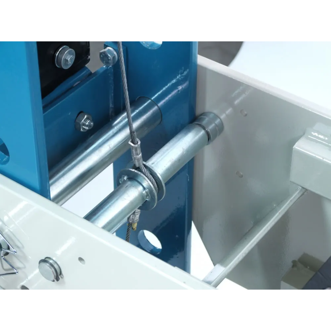 Internal work area of Baileigh Shop Press: H Frame, 9.8" Stroke 1004859 highlighting adjustable bed components and reinforced frame structure for versatile industrial applications.