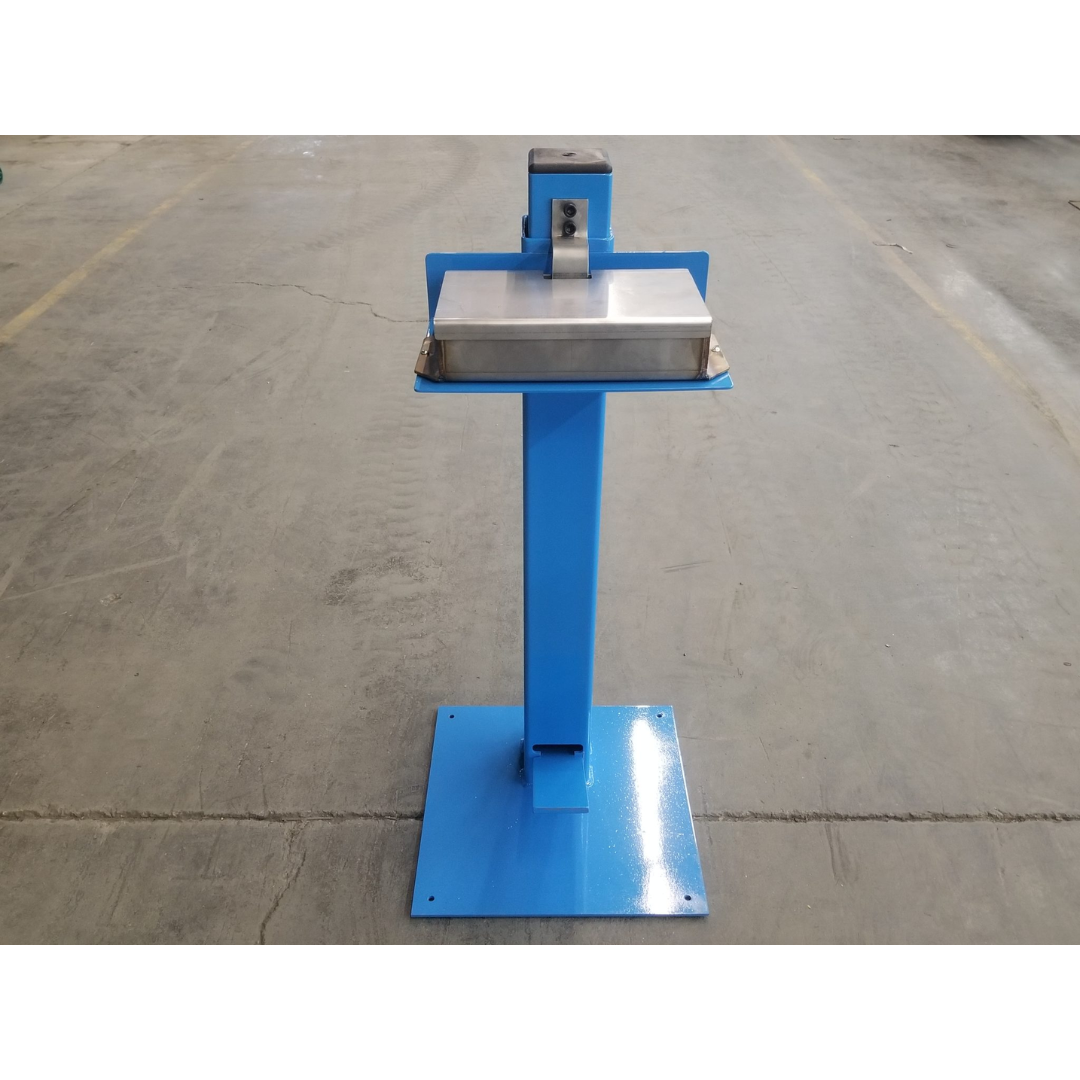 JLT #160B Stile Spreader mounted on blue steel pedestal base with precision glue tray for stile and narrow stock application