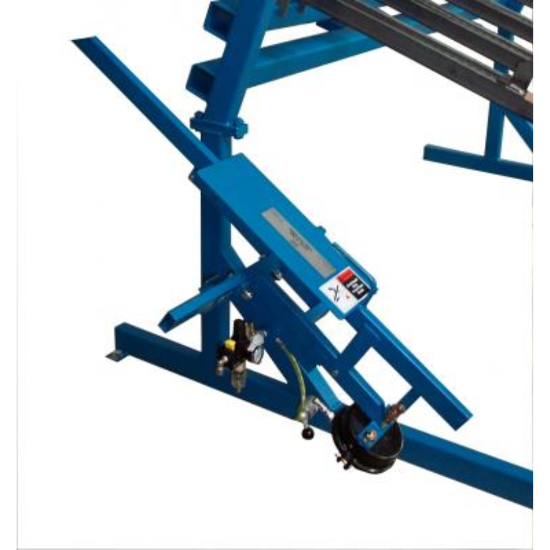 JLT #180A-M2 Pneumatic Panel Flattener mounted on clamp carrier system for applying even pressure across glued panels