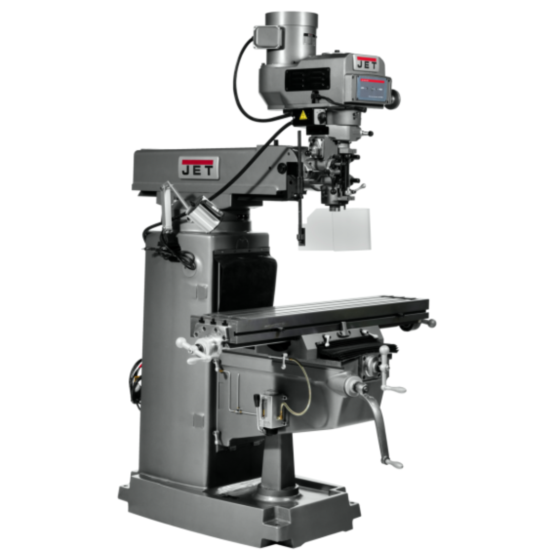 Jet 50 x 10" Knee Milling Machine: 3.00 hp, Electronic Variable Speed, Three Phase 60 RPM Min, 4200 RPM Max, R8 Spindle Taper 691050