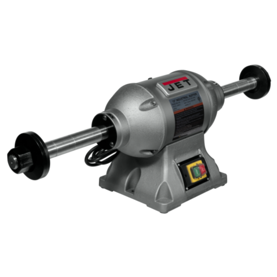 Jet Bench Buffer: 12" Wheel Dia, 1-1/4" Arbor Hole Dia, 2 hp 230 V, 1 Phase, 1,800 Max RPM 578412 front view left angle