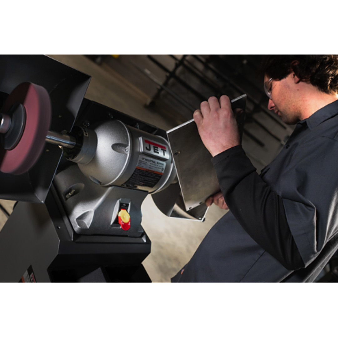 Jet Bench Buffer: 8" Wheel Dia, 5/8" Arbor Hole Dia, 1 hp 115 & 230 V, 1 Phase, 3,600 Max RPM 577408 in work