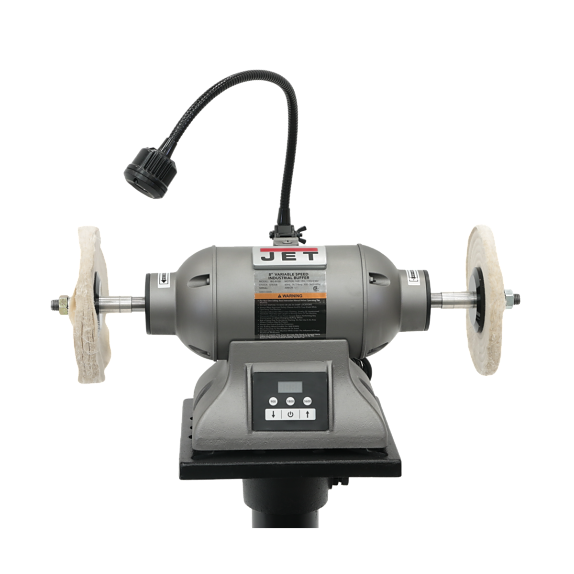 Jet Bench Buffer: 8" Wheel Dia, 5/8" Arbor Hole Dia, 1 hp 115 V, 1 Phase, 0.5" Wheel Thickness, 3,600 Max RPM 578218