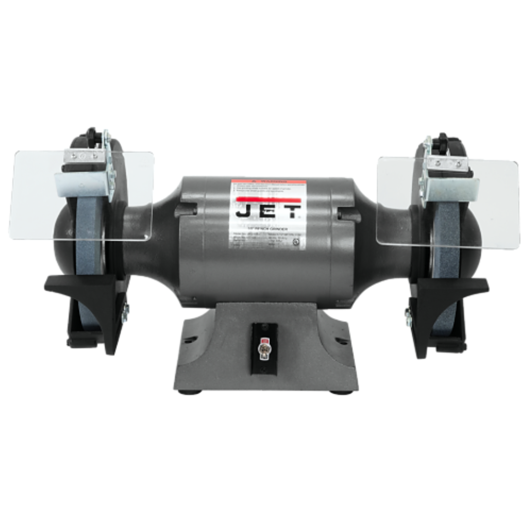 Jet Bench Grinder: 10" Wheel Dia, 1" Arbor Hole Dia 115 V, 1 Phase, 1" Wheel Thickness, 1,725 Max RPM 577103 front view jet tools