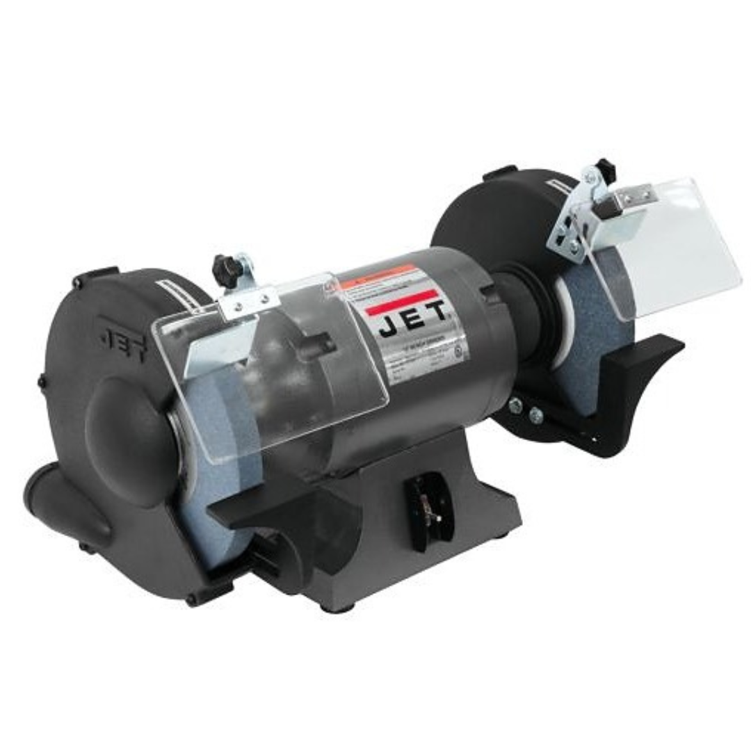 Jet Bench Grinder: 10" Wheel Dia, 1" Arbor Hole Dia 115 V, 1 Phase, 1" Wheel Thickness, 1,725 Max RPM 577103 left side of machine
