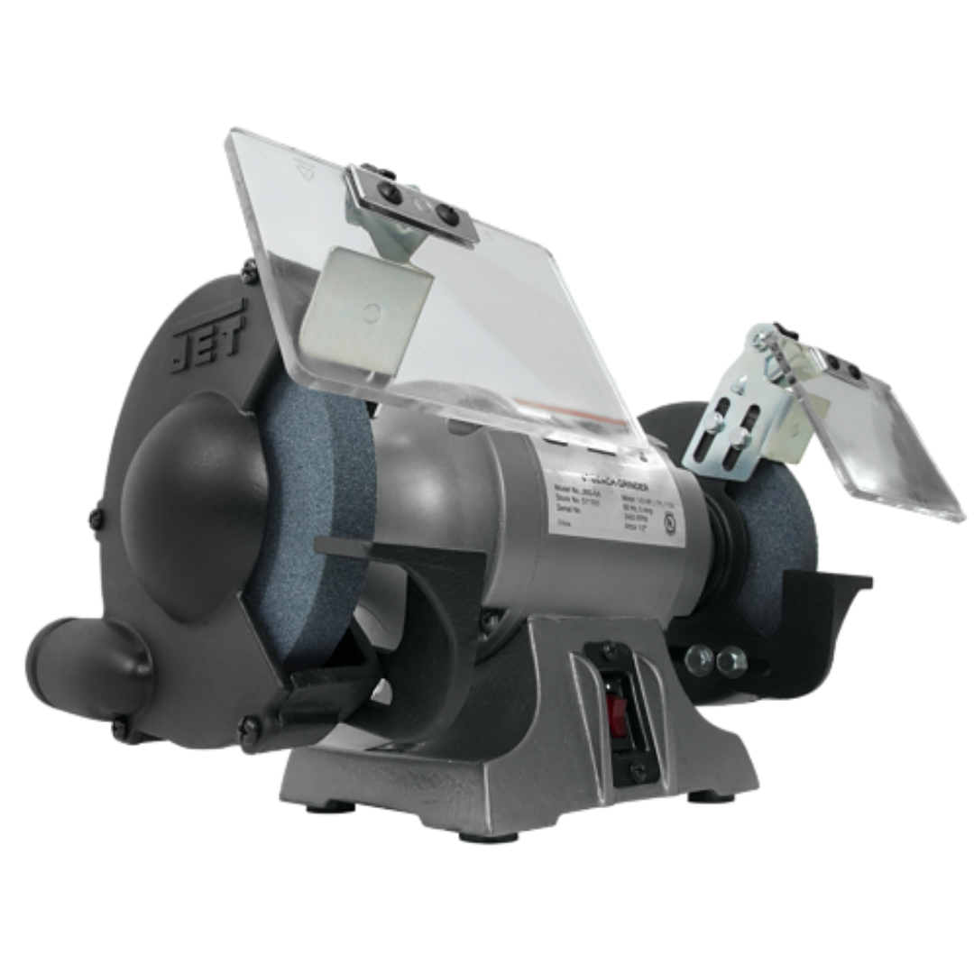 Jet Bench Grinder: 6" Wheel Dia, 1/2" Arbor Hole Dia 577101 left side front bottom view with guards
