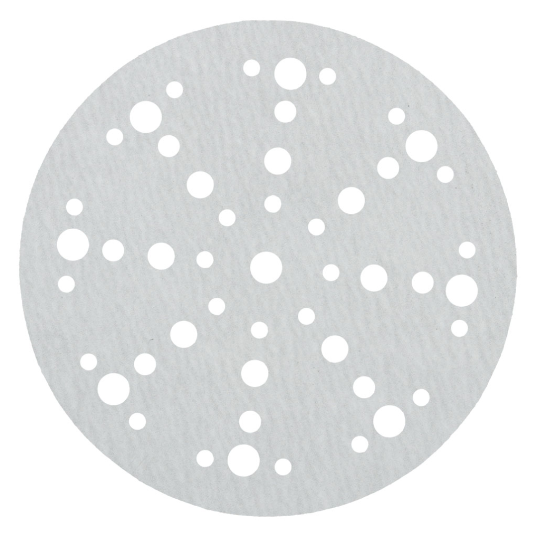 Klingspor VP73W Stearated A/O 150 Grit sanding disc with C-weight latex paper backing, 48-hole dust extraction pattern, and Kling-On hook and loop attachment, engineered for superior dust collection, reduced loading, and professional sanding performance on wood, composites, marine, and autobody surfaces.