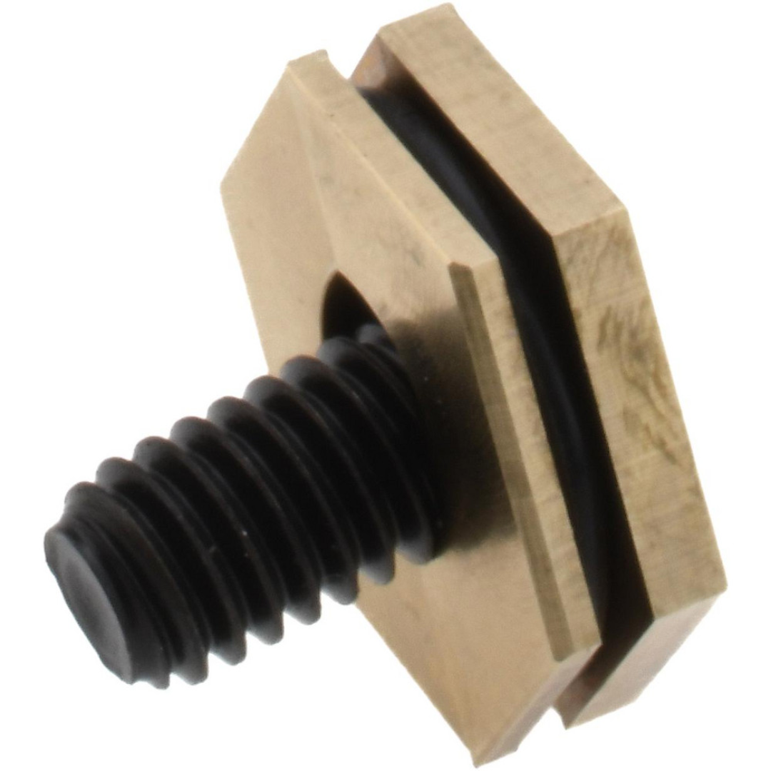 Kurt 5/8" Aluminum Bronze Hex, 5/16-18 Stud Thread, Symmetrical Hex Clamp 09509811 angled product view showing the compact hex clamp design, threaded stud connection, and durable aluminum bronze body for precision clamping operations.