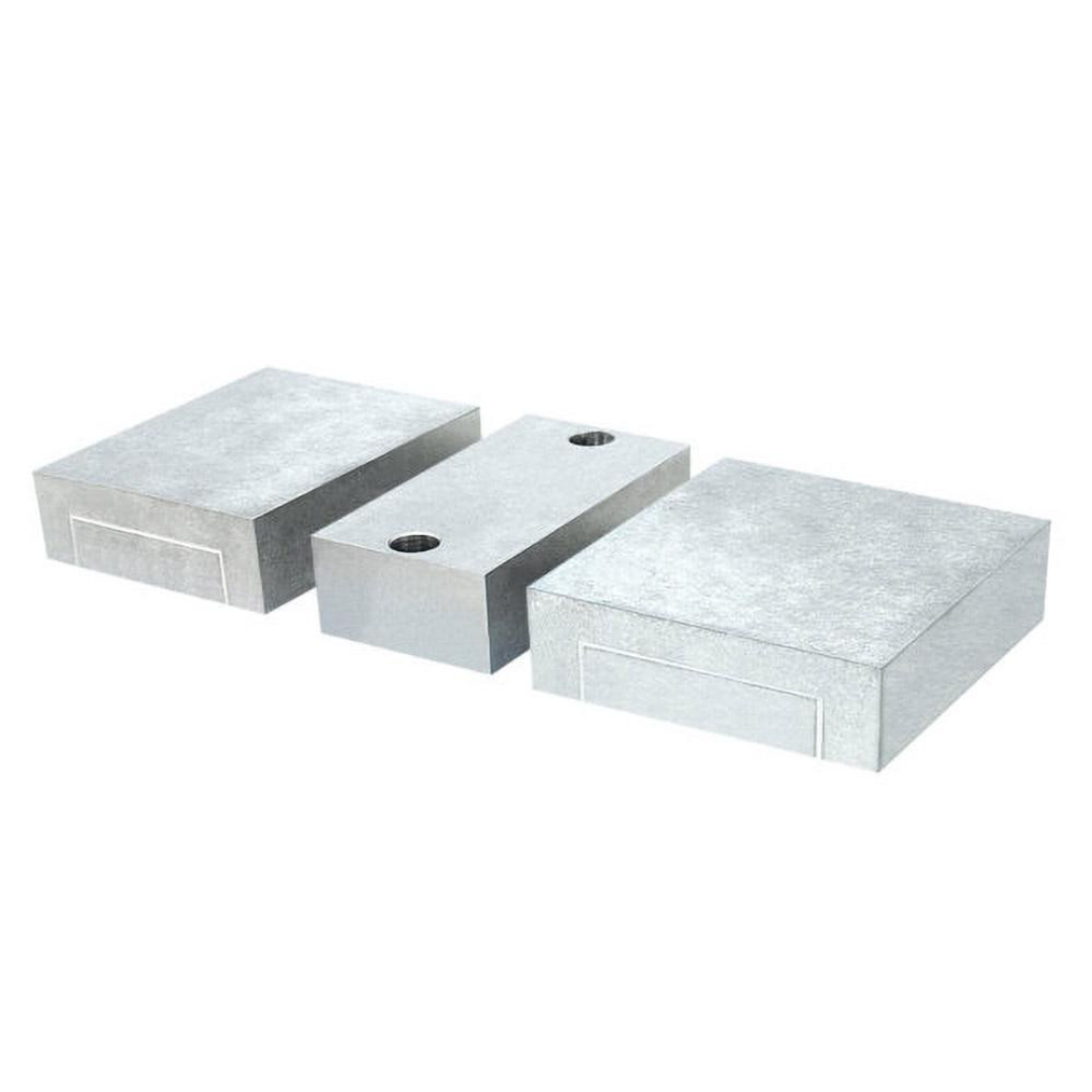 Kurt 6" Wide Aluminum 3-Jaw Standard Vise Jaw Set 04068193 angled product view showing three-piece aluminum jaw configuration designed for vise customization, workpiece protection, and precision machining operations.