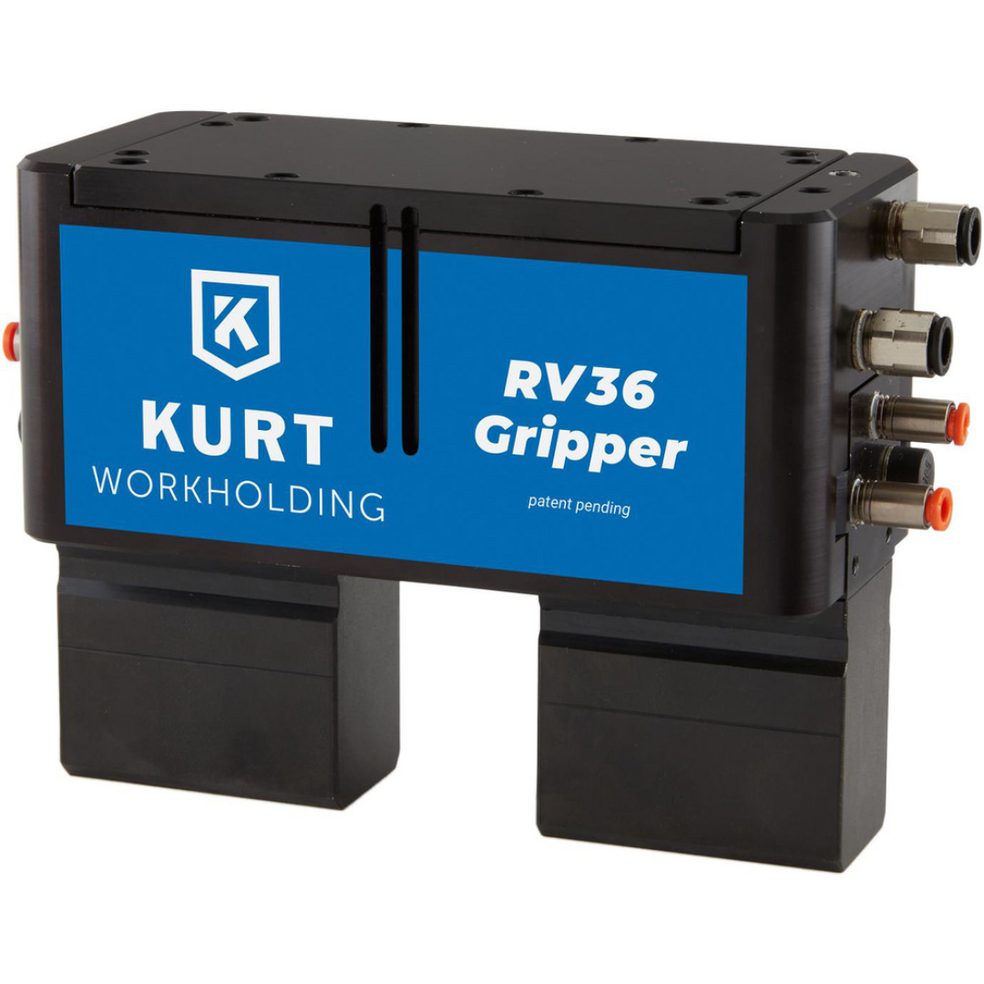 Kurt Air Grippers: Grip Type: 2-Jaw Precision Parallel Gripper; Grip Style: Parallel; Holding Type: Internal; Operating Pressure (psi): 100 psi 55542153 compact pneumatic air gripper featuring a precision 2-jaw parallel gripping mechanism designed for automated material handling, robotic systems, and industrial automation applications.