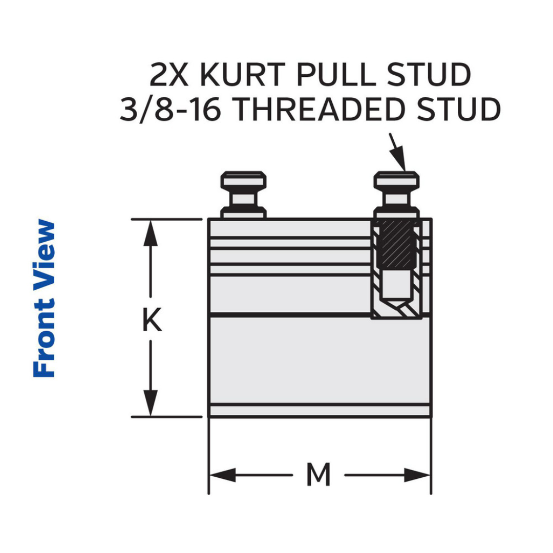 Kurt Air Grippers: Grip Type: 2-Jaw Precision Parallel Gripper; Grip Style: Parallel; Holding Type: Internal; Operating Pressure (psi): 100 psi 55542153 engineering drawing showing detailed mounting dimensions and precision parallel jaw arrangement.