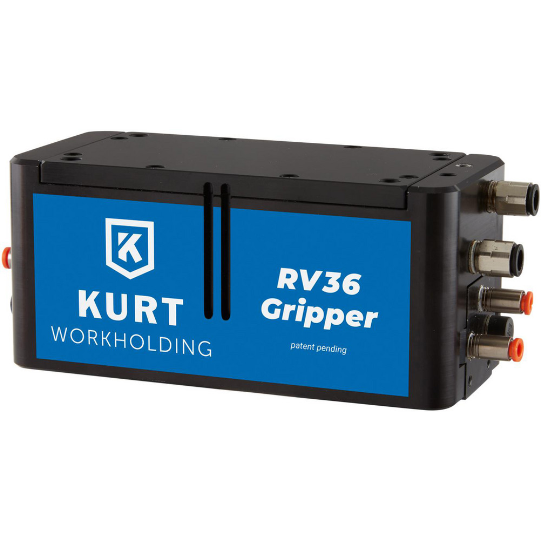 Kurt Air Grippers: Grip Type: 2-Jaw Precision Parallel Gripper; Grip Style: Parallel; Holding Type: Internal; Operating Pressure (psi): 100 psi 55542153 side profile highlighting the rugged housing construction and precision-guided parallel jaw movement system.