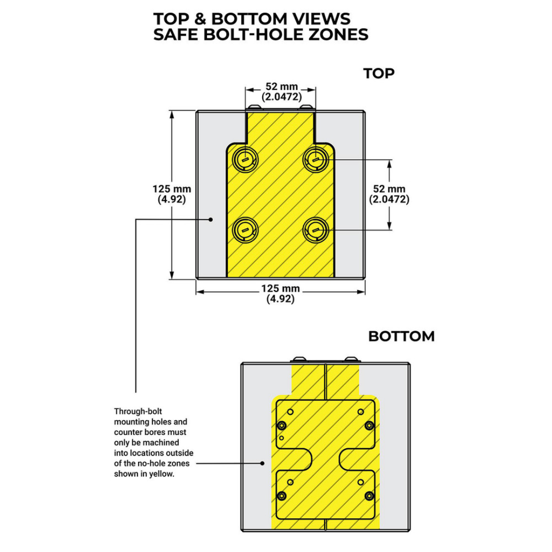 Kurt CNC Quick-Change Clamping Modules: Actuation Type: Manual; Number of Module Centers: 1 64931157 mounting pattern diagram showing precision hole locations and installation specifications for CNC workholding integration.