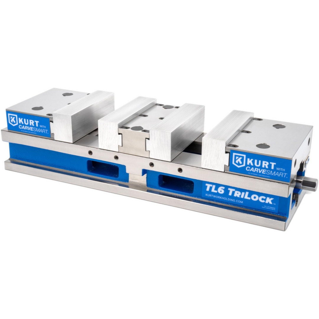 Kurt Machine Vise: Double-Station, 6.00" Jaw Width, 11" Jaw Opening, Stationary Base, Precision 63911804 double-station precision machine vise featuring dual workholding zones, 6-inch jaws, and a rigid stationary base for CNC machining applications.