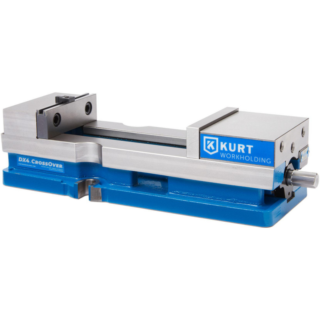 Kurt Machine Vise: Single-Station, 4.00" Jaw Width, 6-1/2" Jaw Opening, Stationary Base, Precision 30980429 shown in a front three-quarter view with precision-ground jaws and rigid stationary base for milling and machining applications.