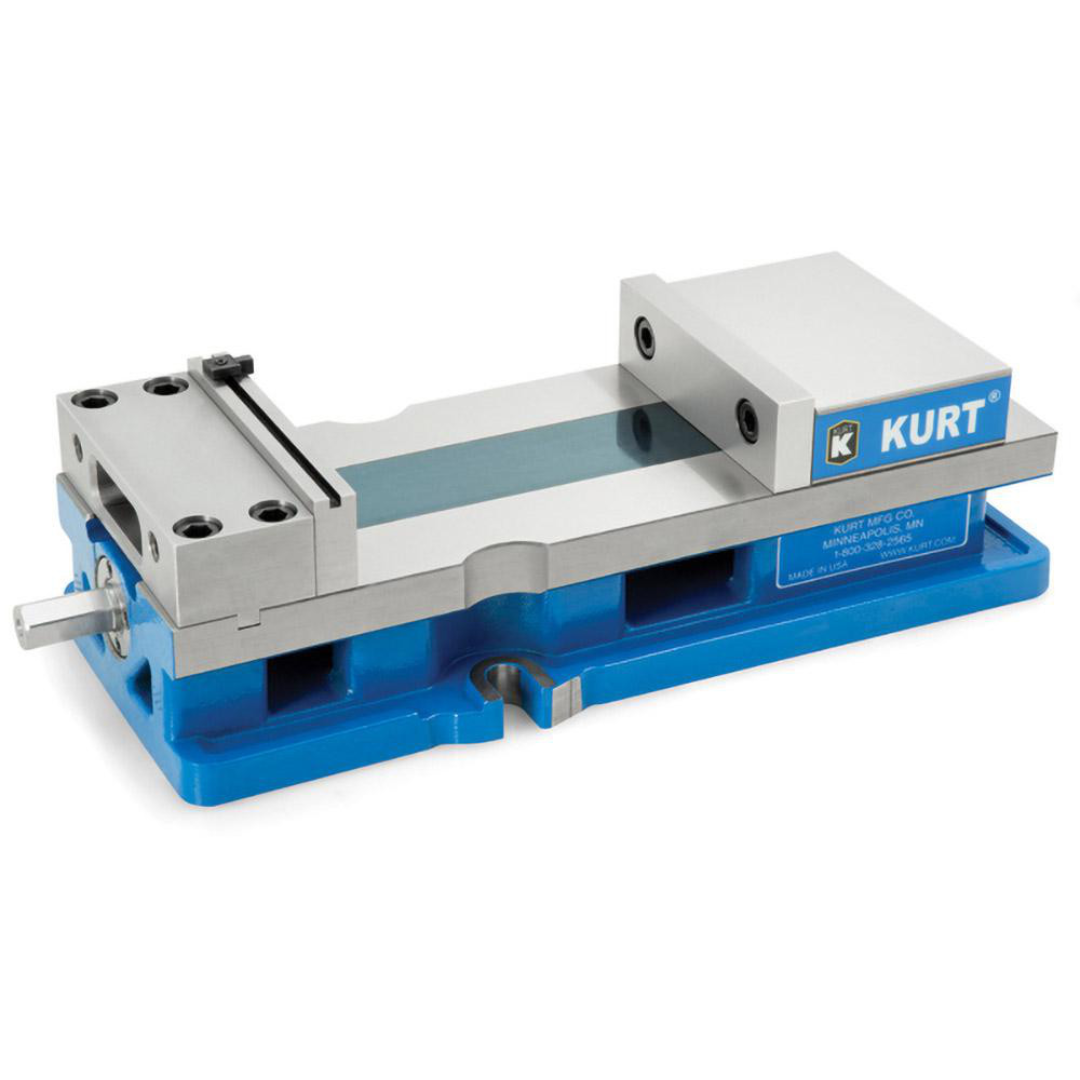 Kurt Machine Vise: Single-Station, 6.00" Jaw Width, 9" Jaw Opening, Stationary Base, Precision 61945077 angled view showing precision-ground components, durable industrial construction, and high-accuracy workholding performance for machine shop operations.