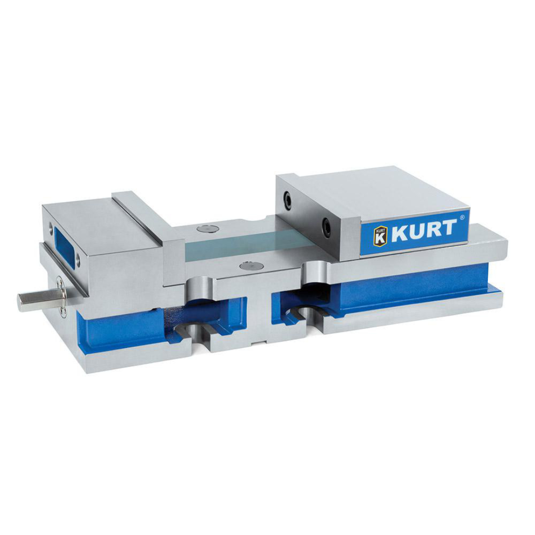 Kurt Machine Vise: Single-Station, 8.0000" Jaw Width, 10-1/4" Jaw Opening, Stationary Base, Precision 3810V angled product view showcasing large jaw capacity, rigid stationary base, and precision-ground surfaces for demanding manufacturing environments.