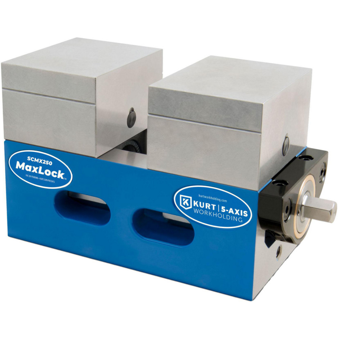 Kurt Modular Vise: 2-1/2" Jaw Width, 1.5000" Jaw Height, 1.0000" Jaw Opening Capacity SCMX250 compact precision modular vise featuring hardened jaws, MaxLock clamping technology, and rigid workholding construction for CNC machining and manufacturing applications.