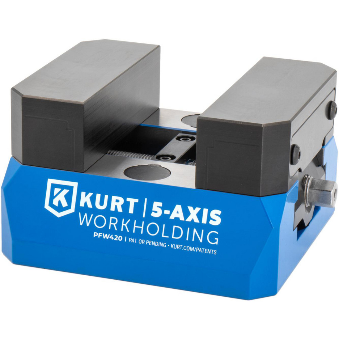Kurt Self-Centering Vise: PFW, 2.6090" Max Jaw Opening 68624097 shown in a front angled view featuring precision self-centering jaws, rugged steel construction, and compact CNC workholding design for high-accuracy machining applications.