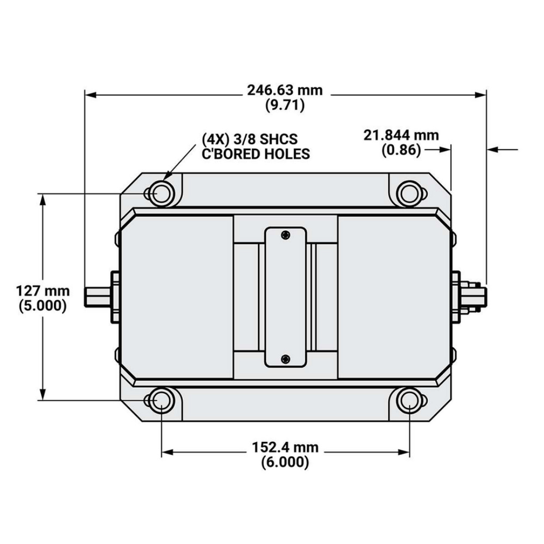 Kurt Self-Centering Vise: PF, 2.4300" Max Jaw Opening 79566253 dimensional layout showing mounting locations, body dimensions, and precision-machined construction details for manufacturing and automation systems.