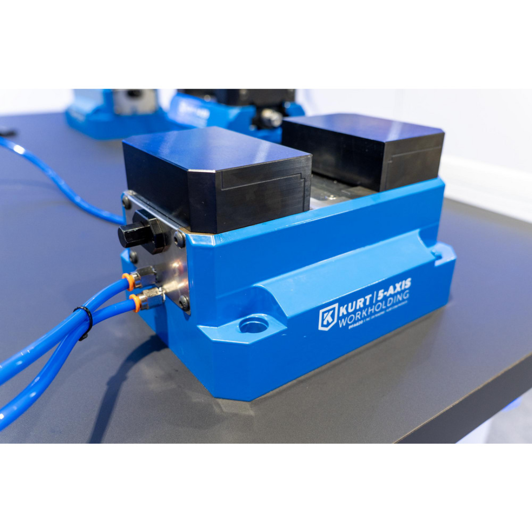 Kurt Self-Centering Vise: PF, 2.4300" Max Jaw Opening 79566253 operational view showing the compact vise body, precision jaws, and integrated clamping system designed for repeatable positioning and accurate machining results.