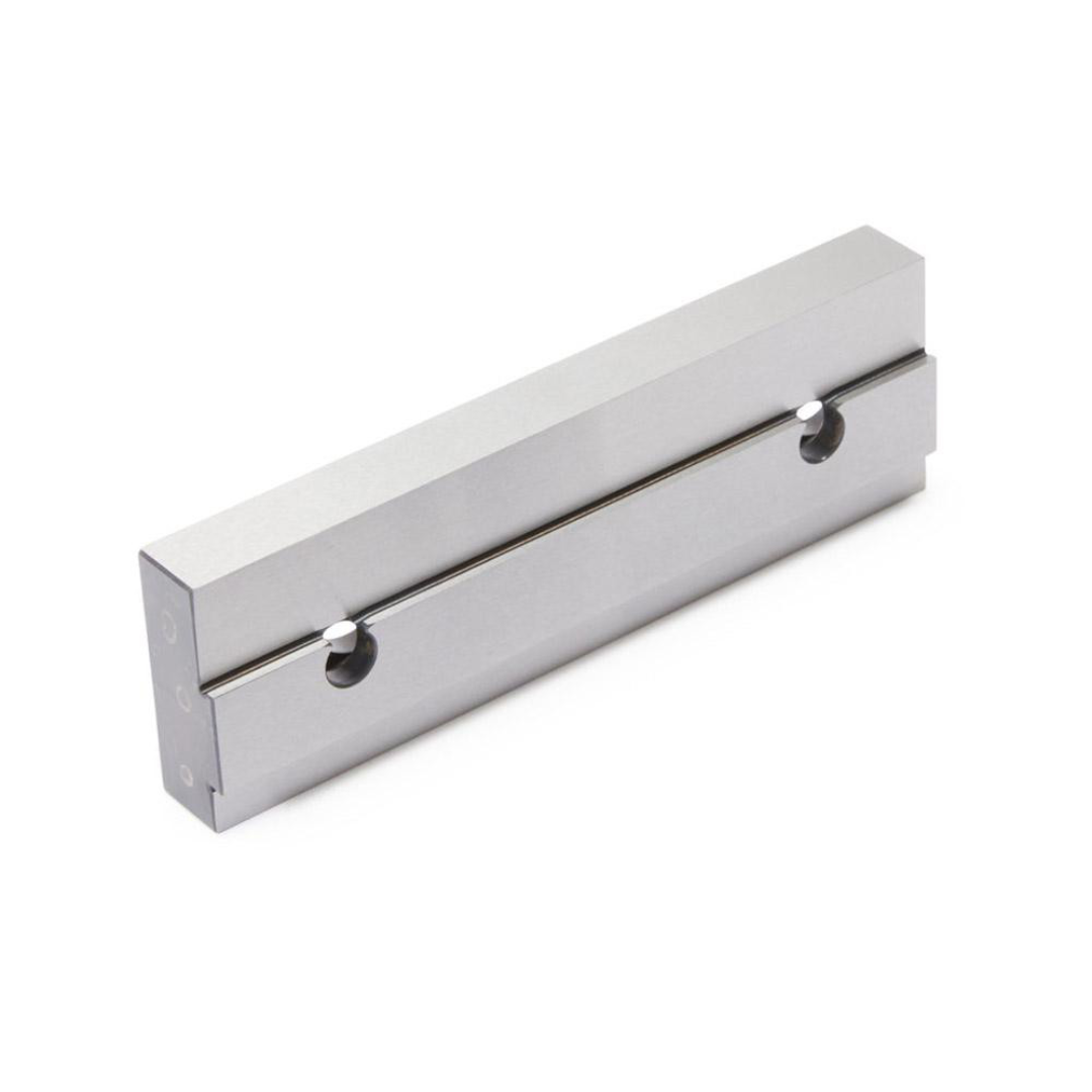 Kurt Vise Jaw: 5.97" Wide, 1.8800" High, 0.7350" Thick, Double Step 09219684 angled view highlighting the double-step jaw profile, precision-ground surfaces, and bolt-on mounting configuration for secure installation and reliable clamping performance.