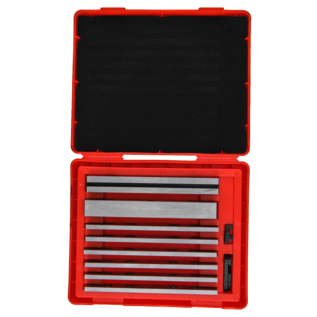Kurt Vise Jaw Accessory: Jaw Plate 64938640 precision-machined steel jaw plate set stored in a protective red case, designed for secure vise gripping and accurate machining applications.