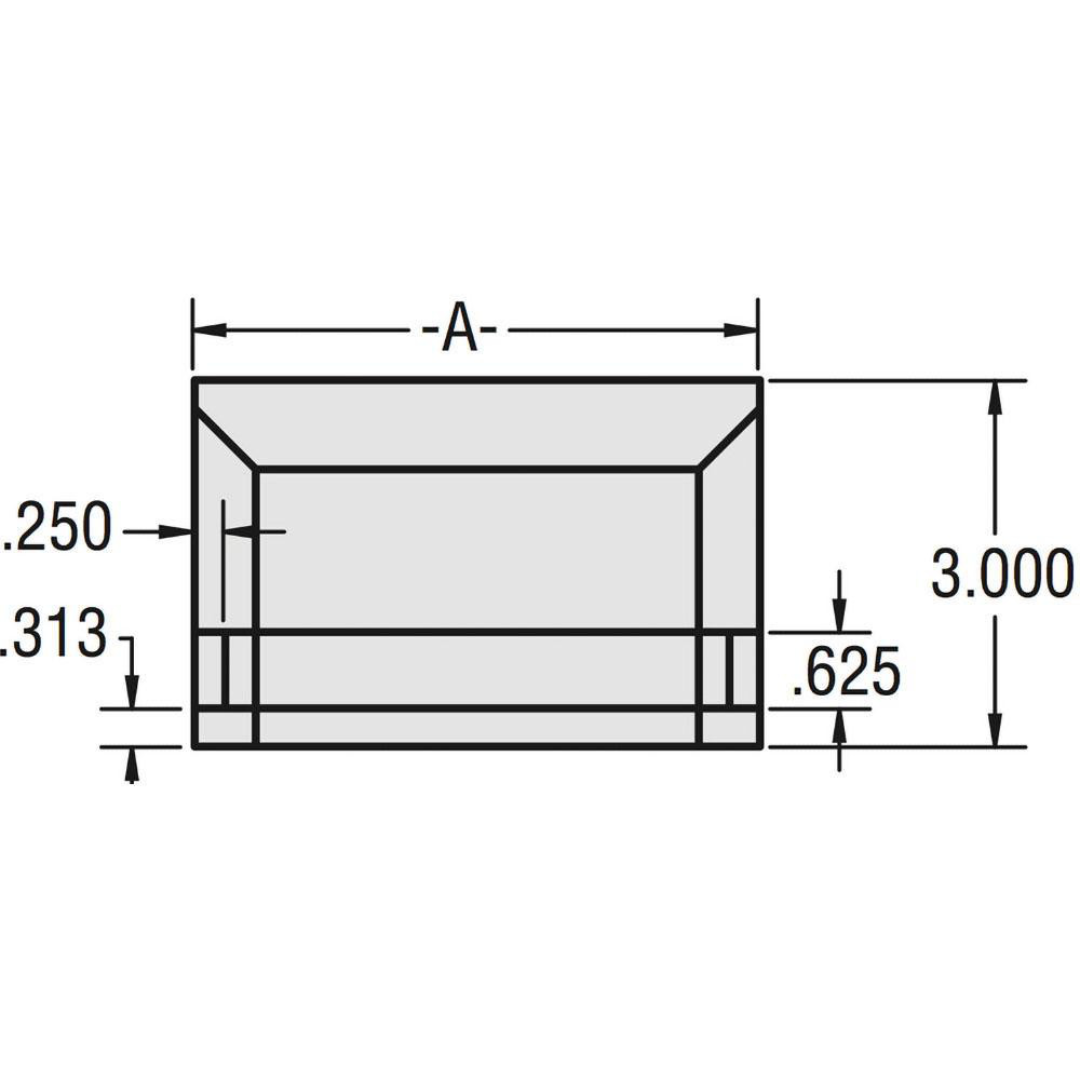 Kurt Vise Jaw Accessory: Riser MX350RL front-view technical drawing detailing riser profile, support surfaces, and dimensional specifications for compatible Kurt MX350 workholding systems.
